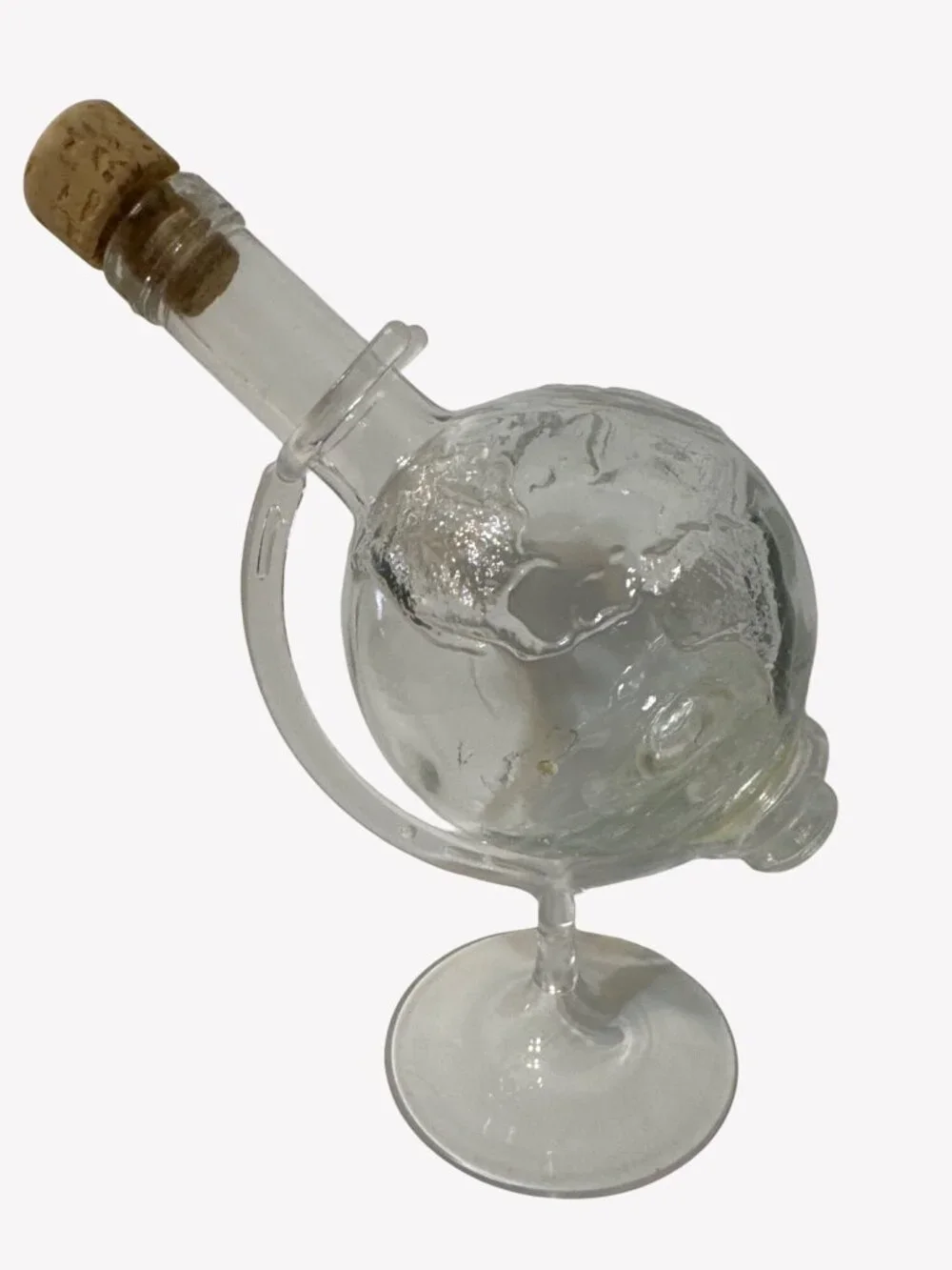 Vintage World Map Globe Design Glass Decanter Cork Stopper Plastic Stand Stamp